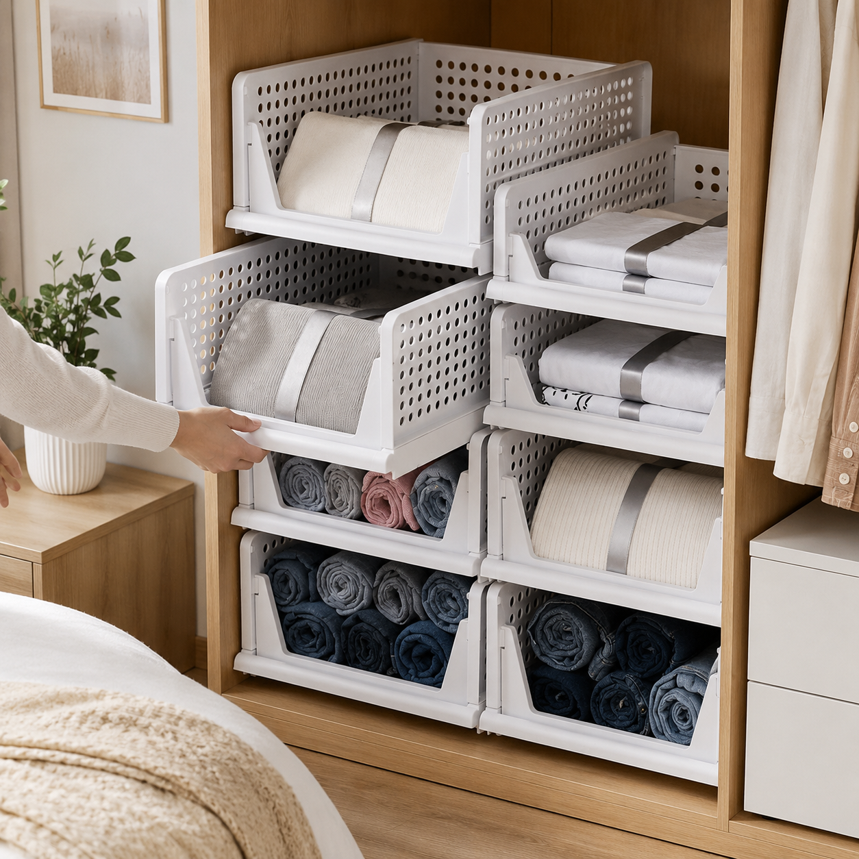 Organisateur de placard pliant à tiroirs empilables